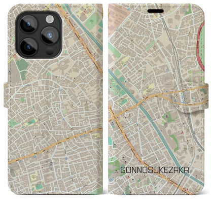 【権之助坂（東京都）】地図柄iPhoneケース（手帳タイプ）ナチュラル・iPhone 15 Pro Max 用