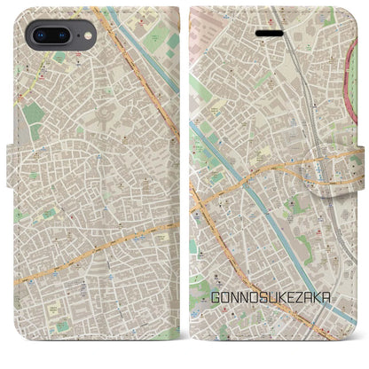 【権之助坂（東京都）】地図柄iPhoneケース（手帳タイプ）ナチュラル・iPhone 8Plus /7Plus / 6sPlus / 6Plus 用