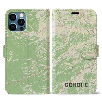 【五戸（青森県）】地図柄iPhoneケース（手帳タイプ）ナチュラル・iPhone 12 / 12 Pro 用