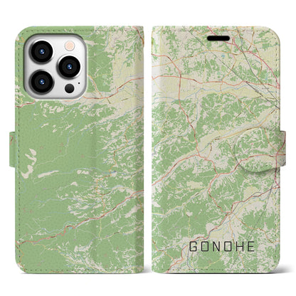 【五戸（青森県）】地図柄iPhoneケース（手帳タイプ）ナチュラル・iPhone 13 Pro 用