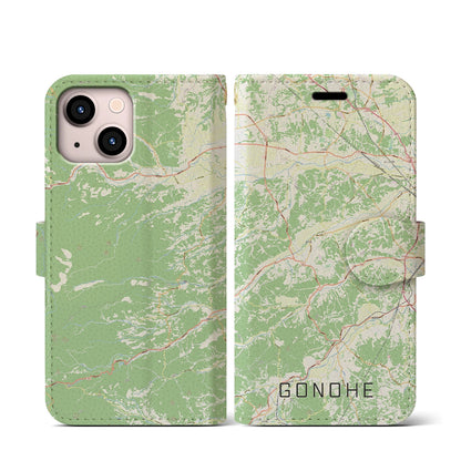 【五戸（青森県）】地図柄iPhoneケース（手帳タイプ）ナチュラル・iPhone 13 mini 用