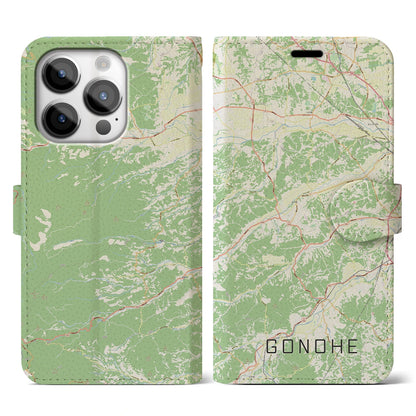 【五戸（青森県）】地図柄iPhoneケース（手帳タイプ）ナチュラル・iPhone 14 Pro 用