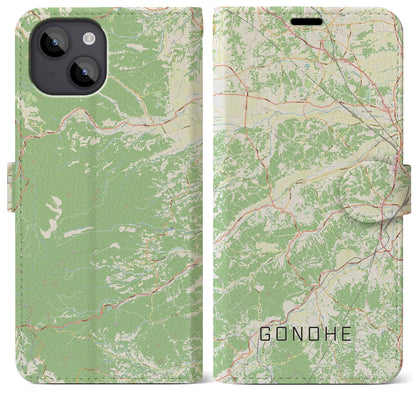 【五戸（青森県）】地図柄iPhoneケース（手帳タイプ）ナチュラル・iPhone 14 Plus 用