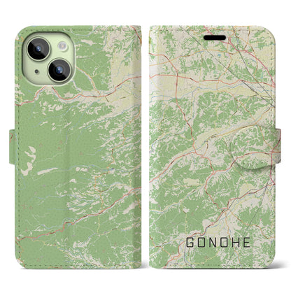 【五戸（青森県）】地図柄iPhoneケース（手帳タイプ）ナチュラル・iPhone 15 用