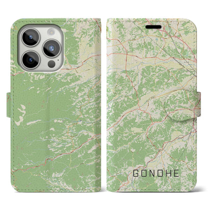 【五戸（青森県）】地図柄iPhoneケース（手帳タイプ）ナチュラル・iPhone 15 Pro 用