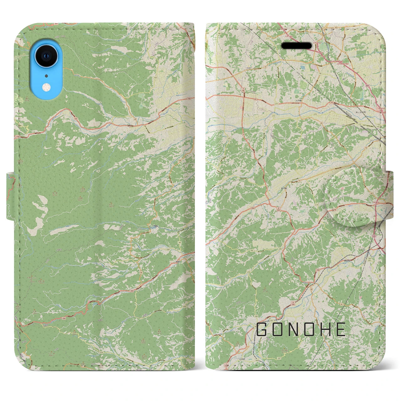 【五戸】地図柄iPhoneケース（手帳両面タイプ・ナチュラル）iPhone XR 用