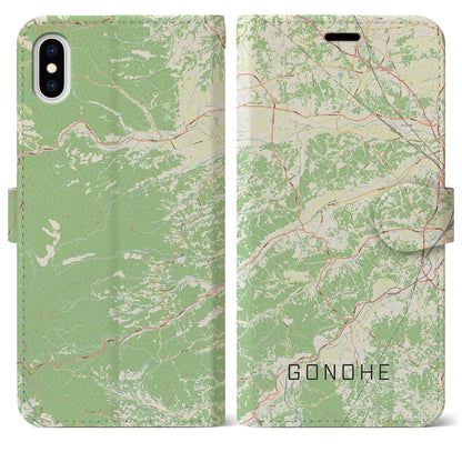 【五戸（青森県）】地図柄iPhoneケース（手帳タイプ）ナチュラル・iPhone XS Max 用