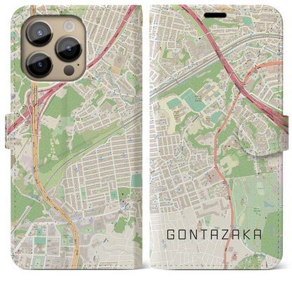 【権太坂（神奈川県）】地図柄iPhoneケース（手帳タイプ）ナチュラル・iPhone 14 Pro Max 用