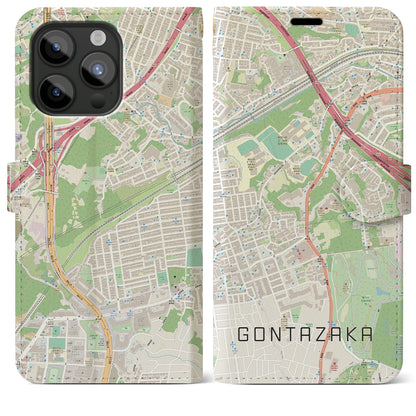 【権太坂（神奈川県）】地図柄iPhoneケース（手帳タイプ）ナチュラル・iPhone 15 Pro Max 用