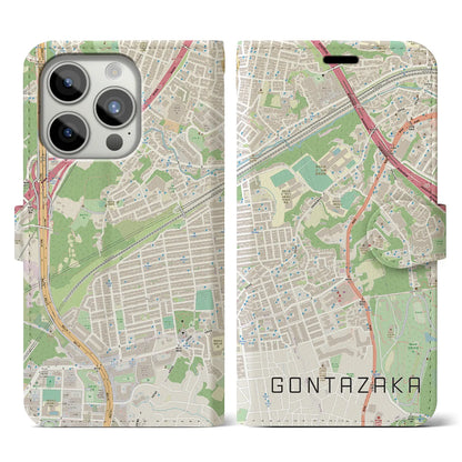 【権太坂（神奈川県）】地図柄iPhoneケース（手帳タイプ）ナチュラル・iPhone 15 Pro 用