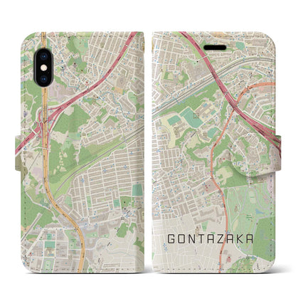 【権太坂（神奈川県）】地図柄iPhoneケース（手帳タイプ）ナチュラル・iPhone XS / X 用