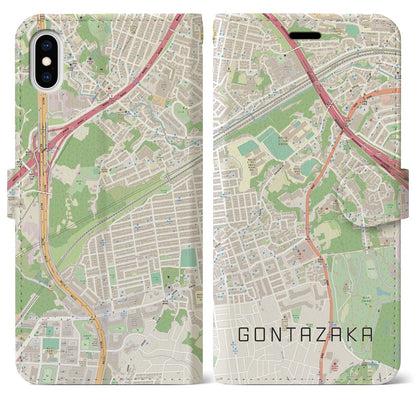 【権太坂（神奈川県）】地図柄iPhoneケース（手帳タイプ）ナチュラル・iPhone XS Max 用