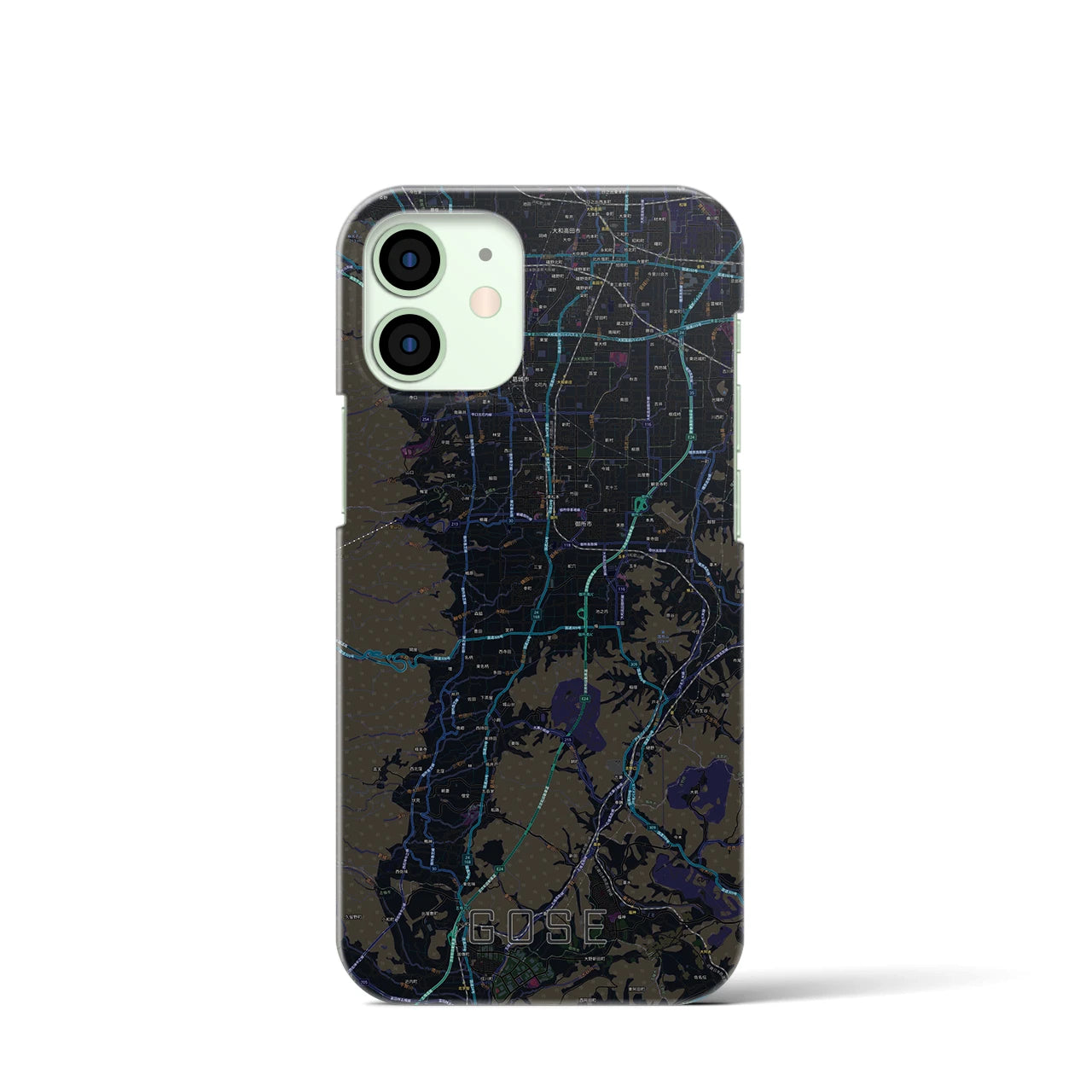 【御所】地図柄iPhoneケース（バックカバータイプ・ブラック）iPhone 12 mini 用