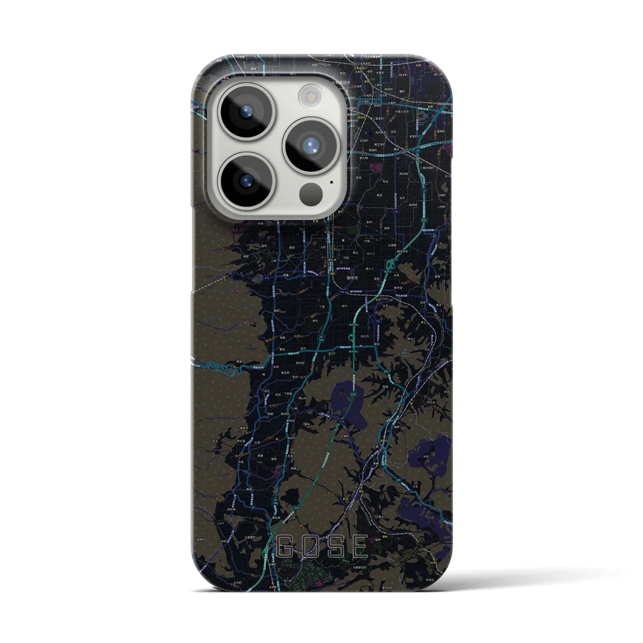 【御所】地図柄iPhoneケース（バックカバータイプ・ブラック）iPhone 15 Pro 用