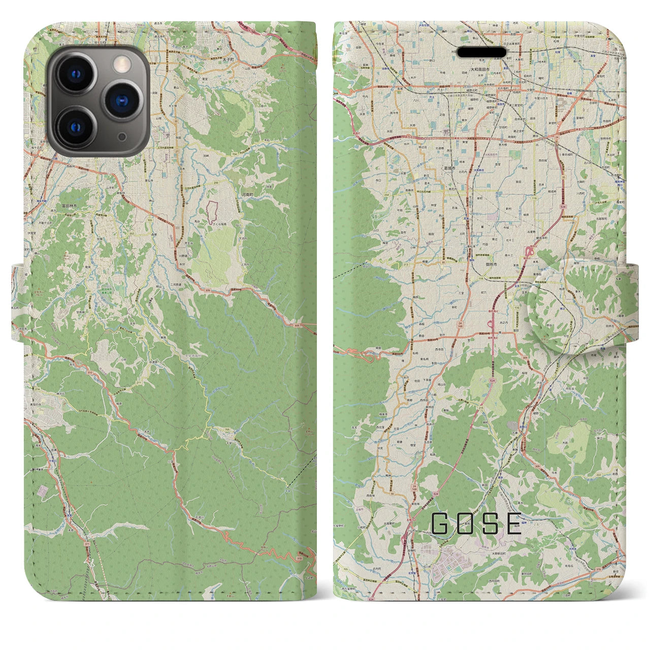 【御所】地図柄iPhoneケース（手帳両面タイプ・ナチュラル）iPhone 11 Pro Max 用
