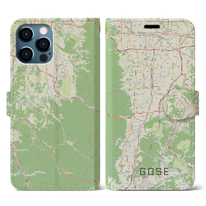 【御所（奈良県）】地図柄iPhoneケース（手帳タイプ）ナチュラル・iPhone 12 / 12 Pro 用