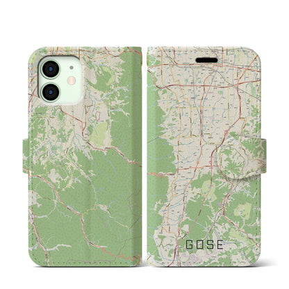【御所（奈良県）】地図柄iPhoneケース（手帳タイプ）ナチュラル・iPhone 12 mini 用
