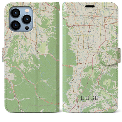 【御所（奈良県）】地図柄iPhoneケース（手帳タイプ）ナチュラル・iPhone 13 Pro Max 用