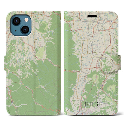 【御所（奈良県）】地図柄iPhoneケース（手帳タイプ）ナチュラル・iPhone 13 用