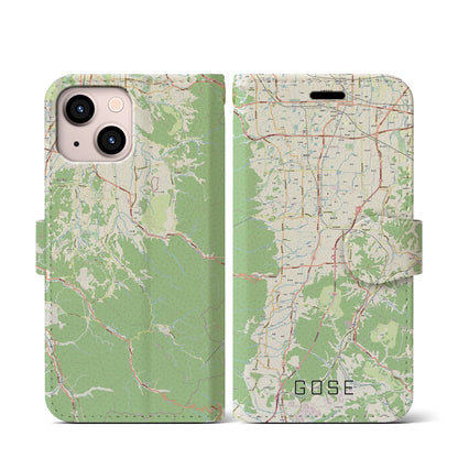 【御所（奈良県）】地図柄iPhoneケース（手帳タイプ）ナチュラル・iPhone 13 mini 用