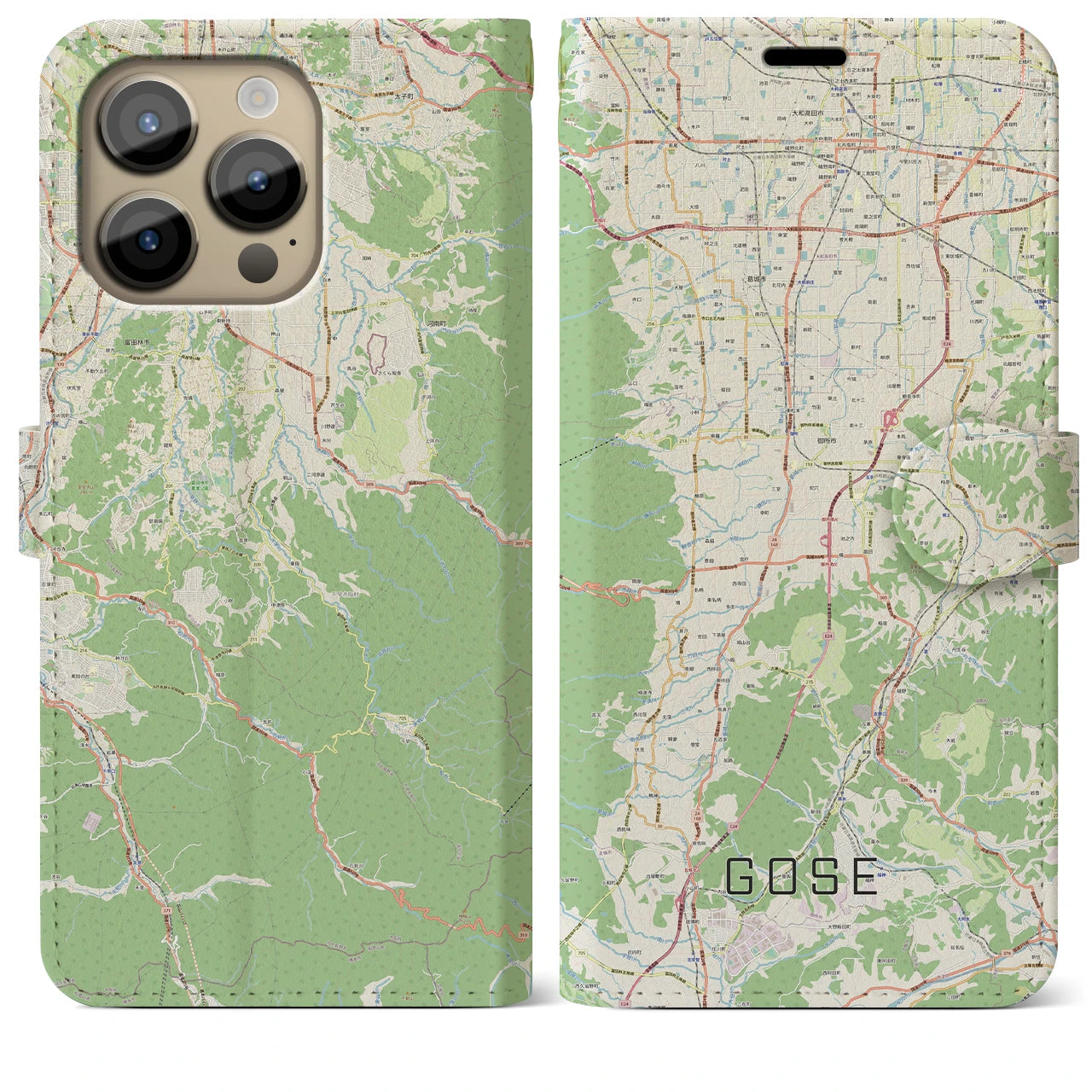 【御所】地図柄iPhoneケース（手帳両面タイプ・ナチュラル）iPhone 14 Pro Max 用