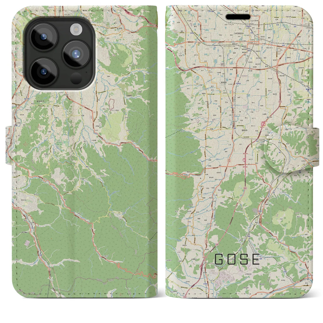 【御所】地図柄iPhoneケース（手帳両面タイプ・ナチュラル）iPhone 15 Pro Max 用