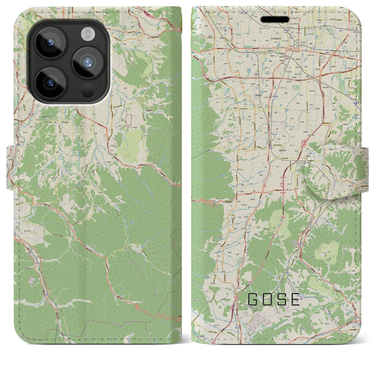 【御所】地図柄iPhoneケース（手帳両面タイプ・ナチュラル）iPhone 15 Pro Max 用