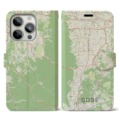 【御所（奈良県）】地図柄iPhoneケース（手帳タイプ）ナチュラル・iPhone 15 Pro 用