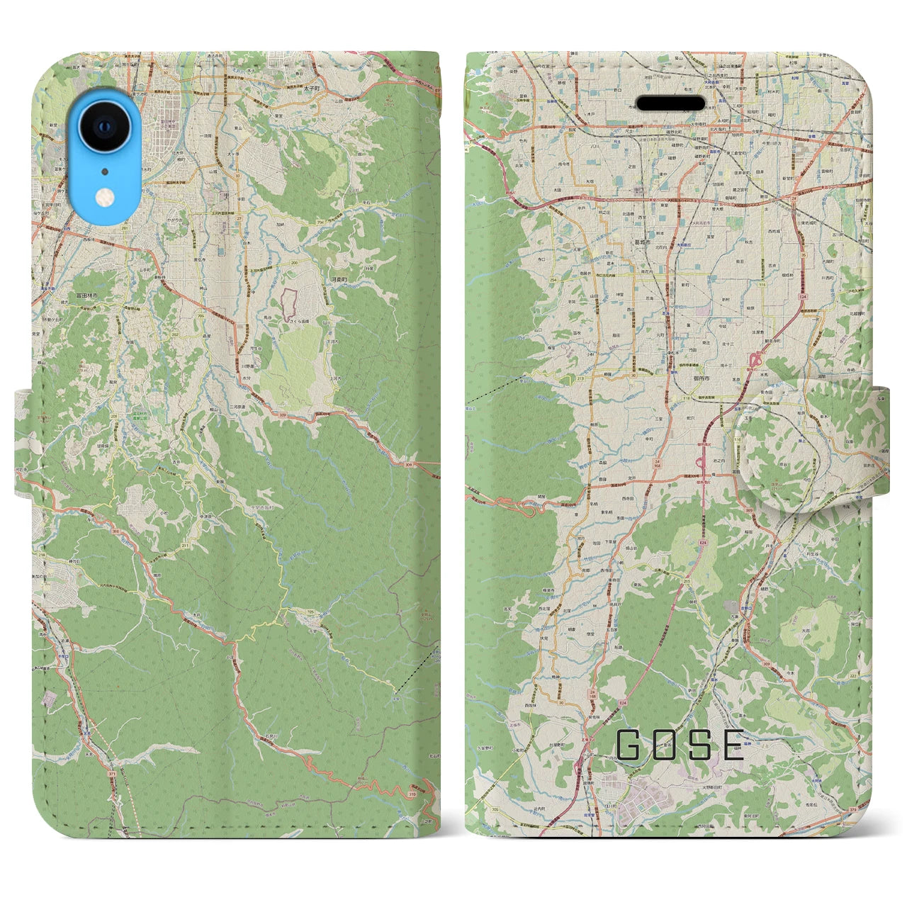 【御所】地図柄iPhoneケース（手帳両面タイプ・ナチュラル）iPhone XR 用