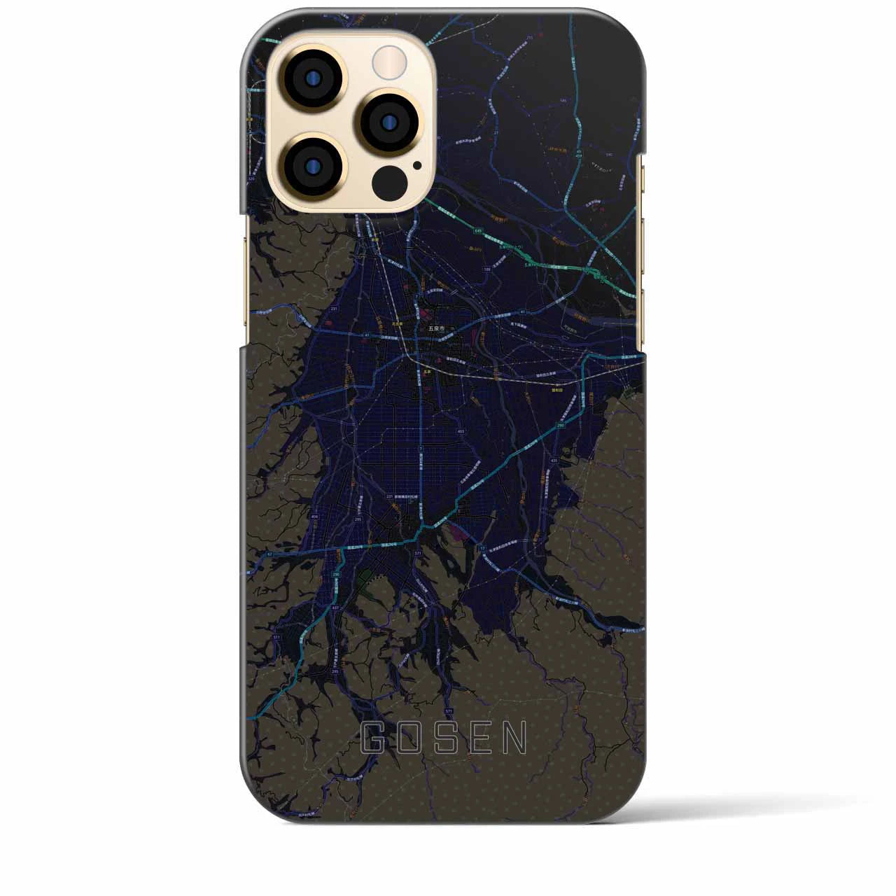 【五泉】地図柄iPhoneケース（バックカバータイプ・ブラック）iPhone 12 Pro Max 用