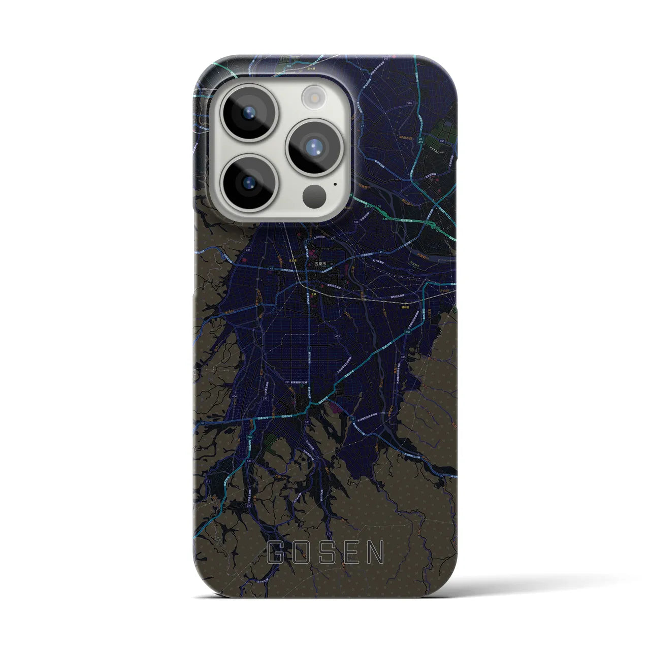 【五泉】地図柄iPhoneケース（バックカバータイプ・ブラック）iPhone 15 Pro 用