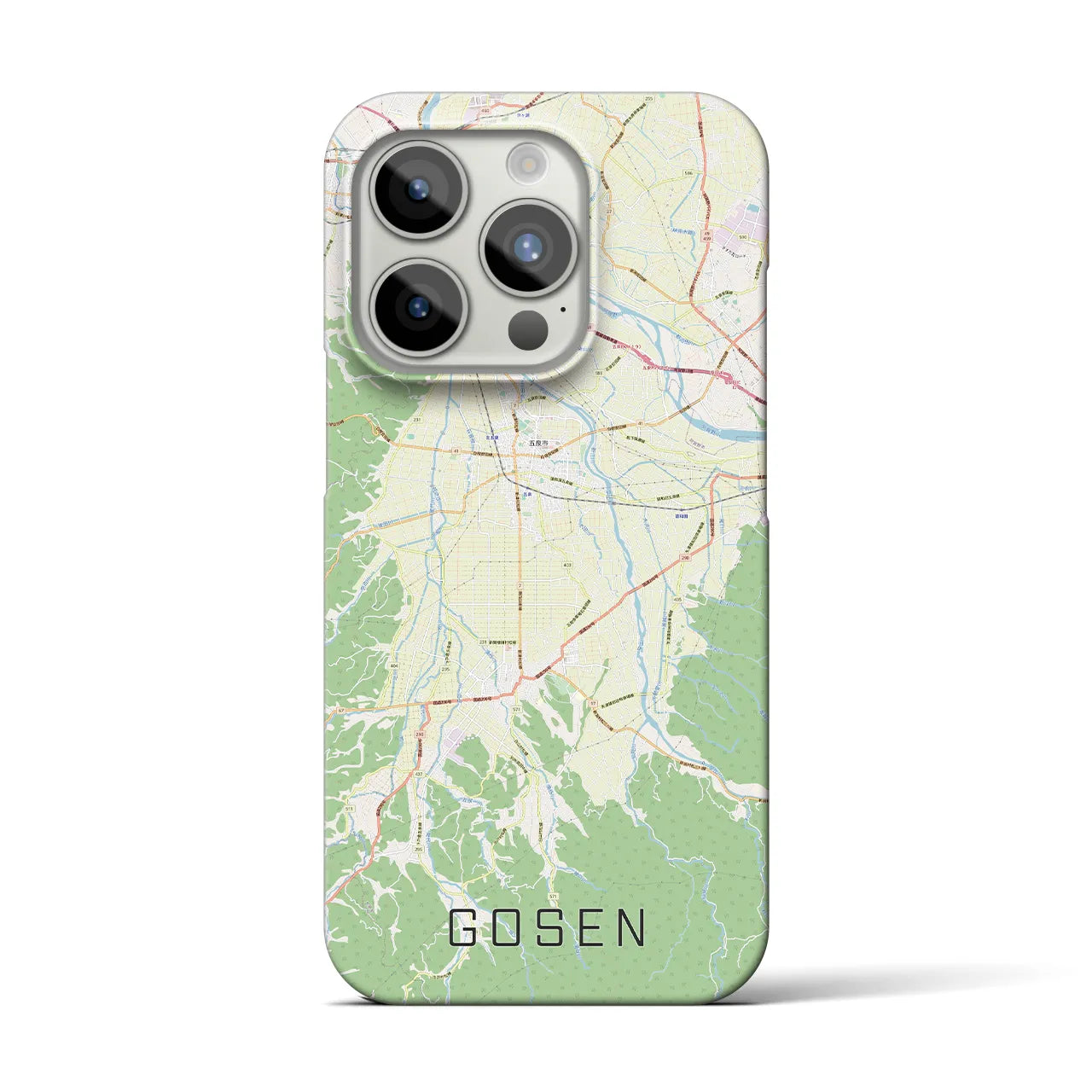 【五泉】地図柄iPhoneケース（バックカバータイプ・ナチュラル）iPhone 15 Pro 用