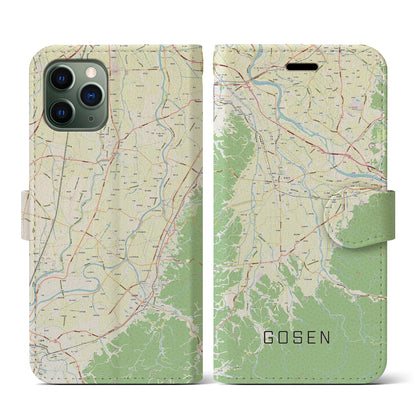 【五泉（新潟県）】地図柄iPhoneケース（手帳タイプ）ナチュラル・iPhone 11 Pro 用