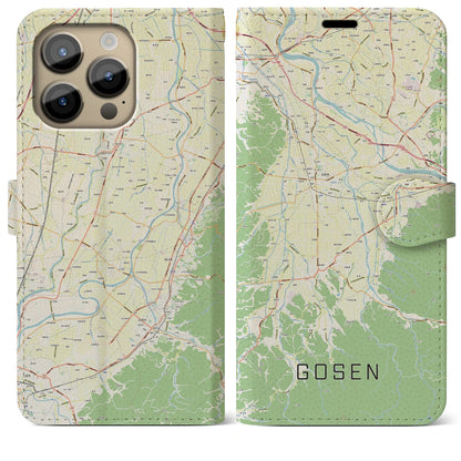 【五泉（新潟県）】地図柄iPhoneケース（手帳タイプ）ナチュラル・iPhone 14 Pro Max 用