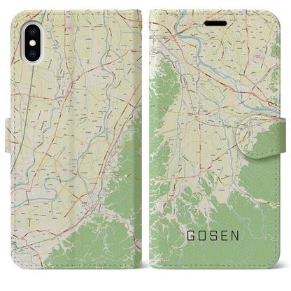 【五泉（新潟県）】地図柄iPhoneケース（手帳タイプ）ナチュラル・iPhone XS Max 用