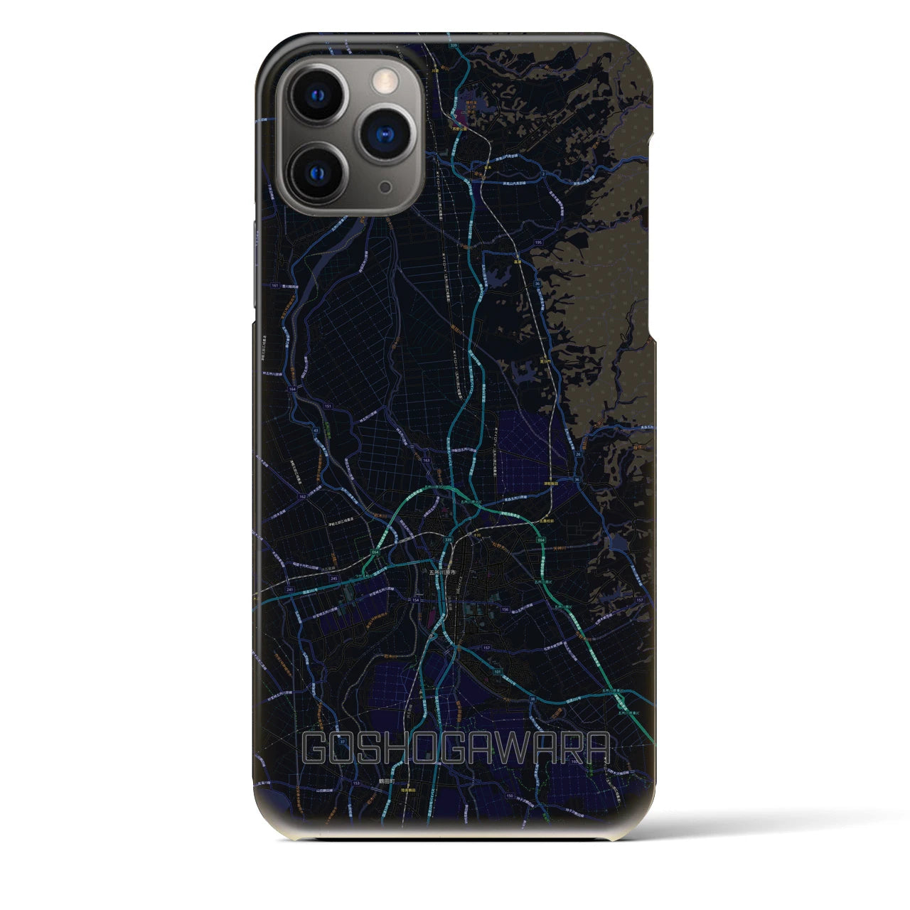 【五所川原】地図柄iPhoneケース（バックカバータイプ・ブラック）iPhone 11 Pro Max 用