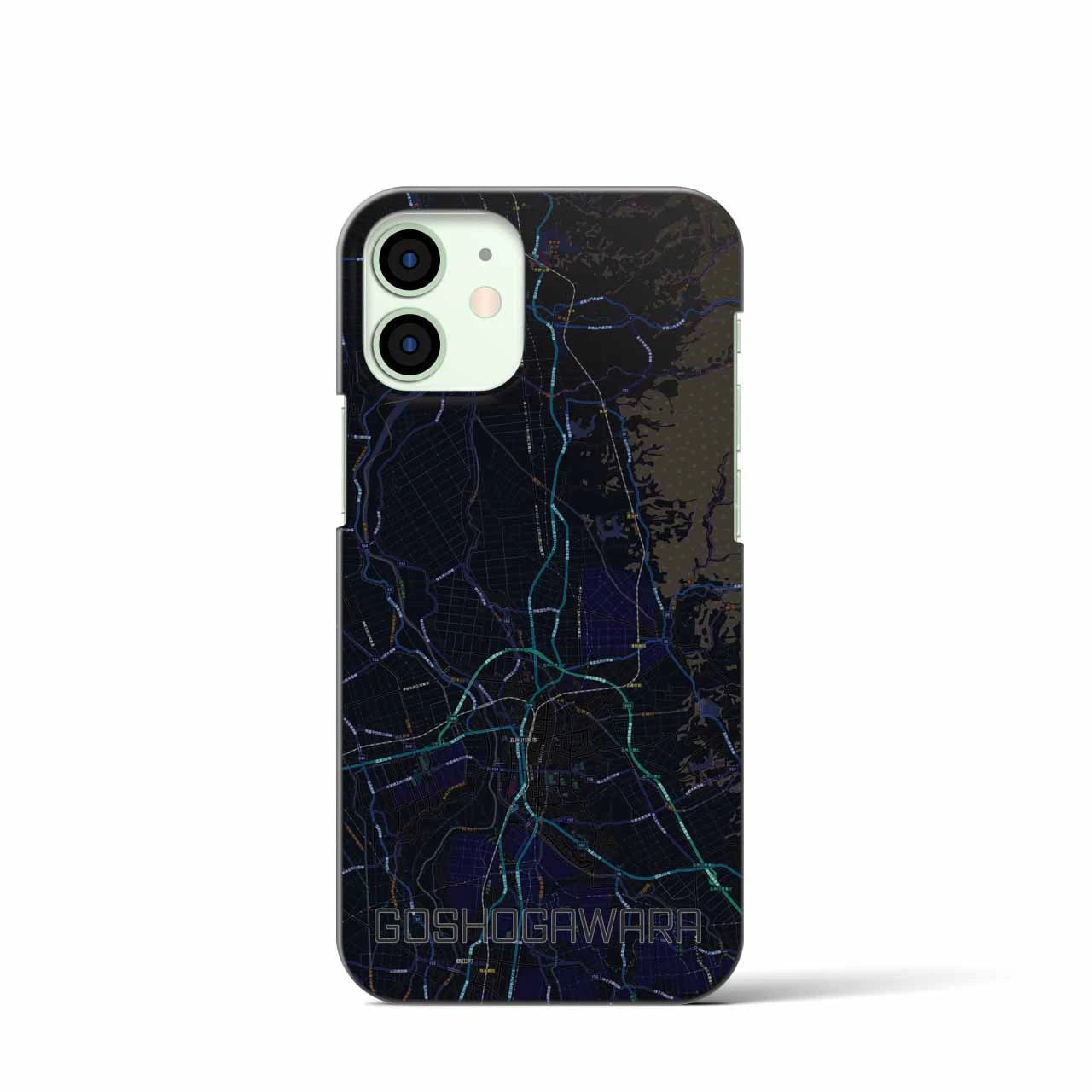【五所川原】地図柄iPhoneケース（バックカバータイプ・ブラック）iPhone 12 mini 用