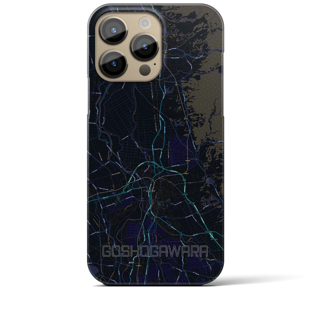 【五所川原】地図柄iPhoneケース（バックカバータイプ・ブラック）iPhone 14 Pro Max 用