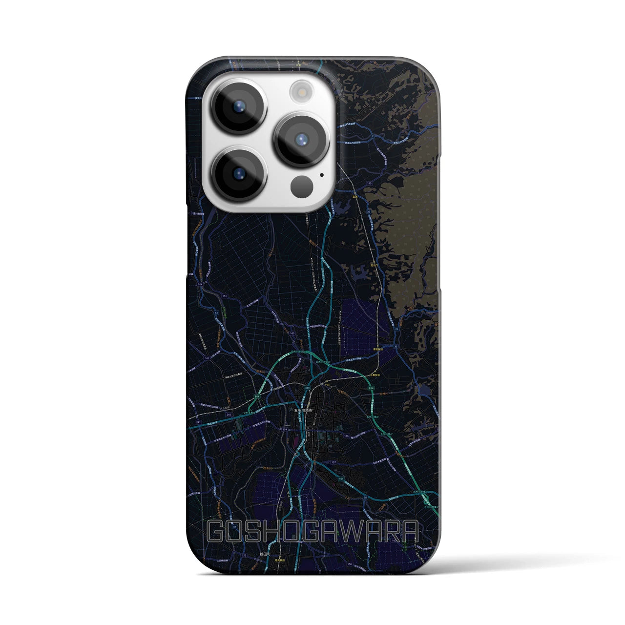 【五所川原】地図柄iPhoneケース（バックカバータイプ・ブラック）iPhone 14 Pro 用