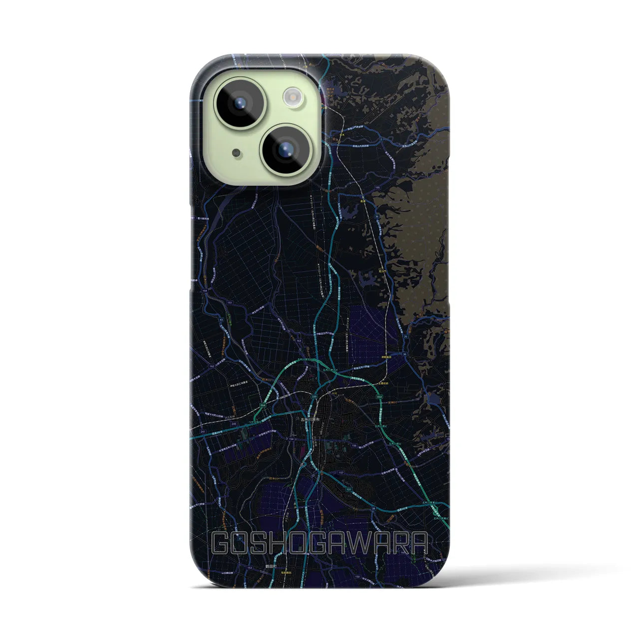 【五所川原】地図柄iPhoneケース（バックカバータイプ・ブラック）iPhone 15 用