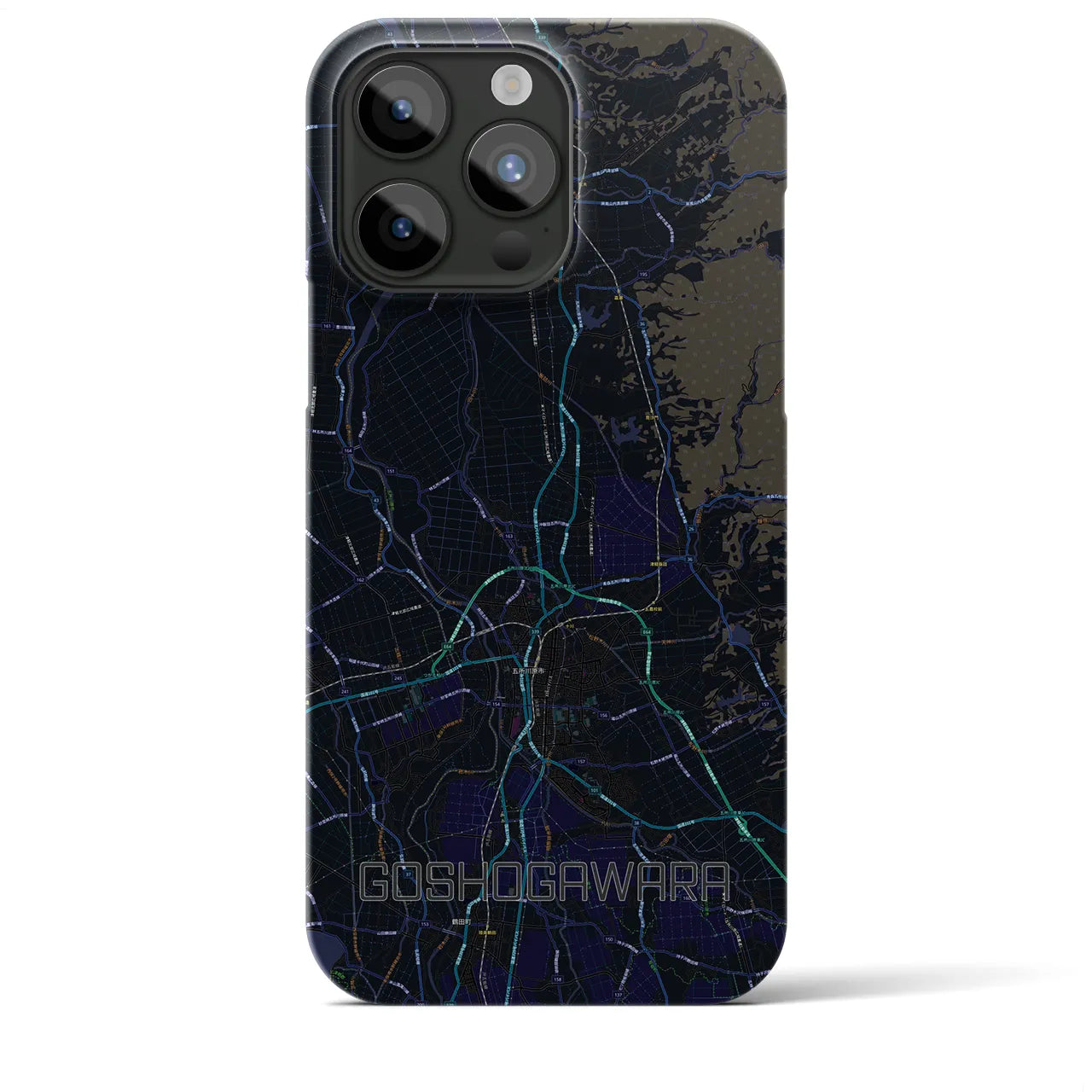 【五所川原】地図柄iPhoneケース（バックカバータイプ・ブラック）iPhone 15 Pro Max 用