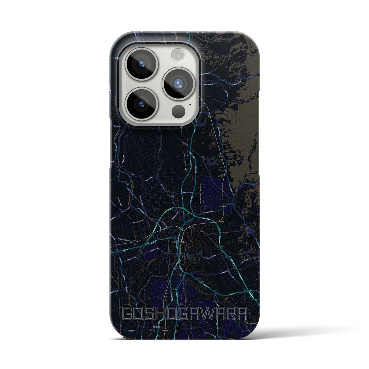 【五所川原】地図柄iPhoneケース（バックカバータイプ・ブラック）iPhone 15 Pro 用