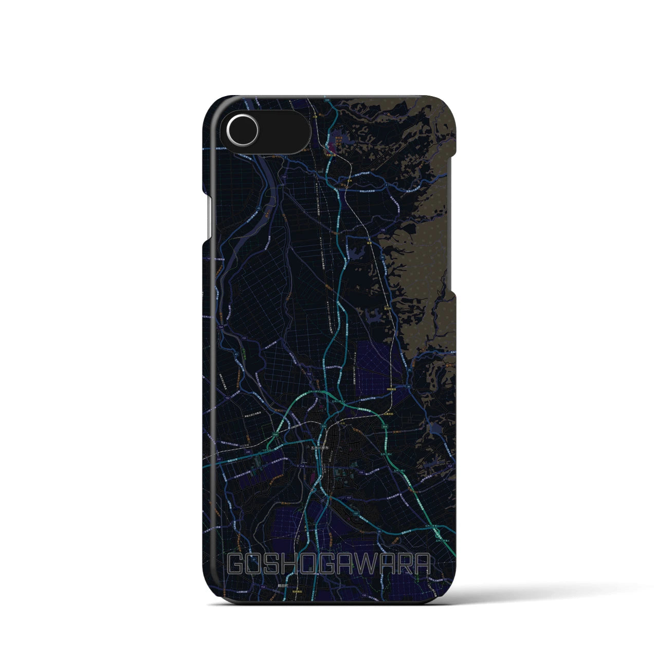 【五所川原】地図柄iPhoneケース（バックカバータイプ・ブラック）iPhone SE（第3 / 第2世代） / 8 / 7 / 6s / 6 用
