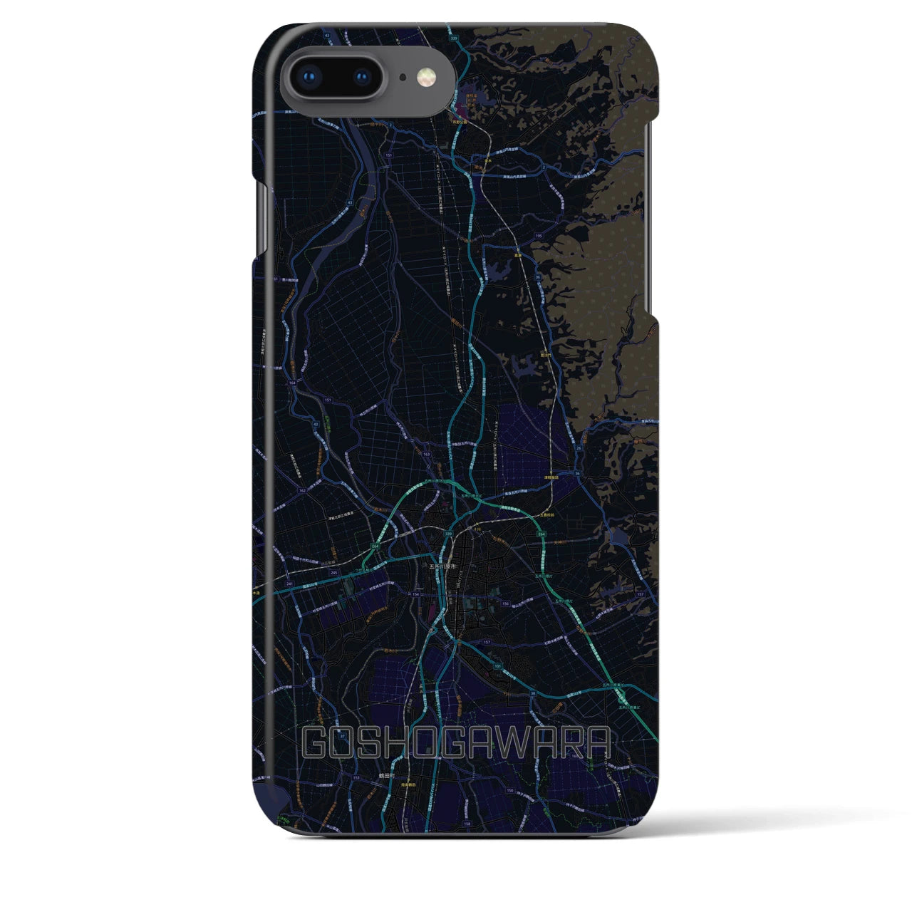 【五所川原】地図柄iPhoneケース（バックカバータイプ・ブラック）iPhone 8Plus /7Plus / 6sPlus / 6Plus 用