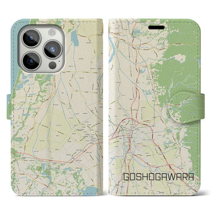 【五所川原（青森県）】地図柄iPhoneケース（手帳タイプ）ナチュラル・iPhone 15 Pro 用
