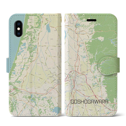 【五所川原（青森県）】地図柄iPhoneケース（手帳タイプ）ナチュラル・iPhone XS / X 用