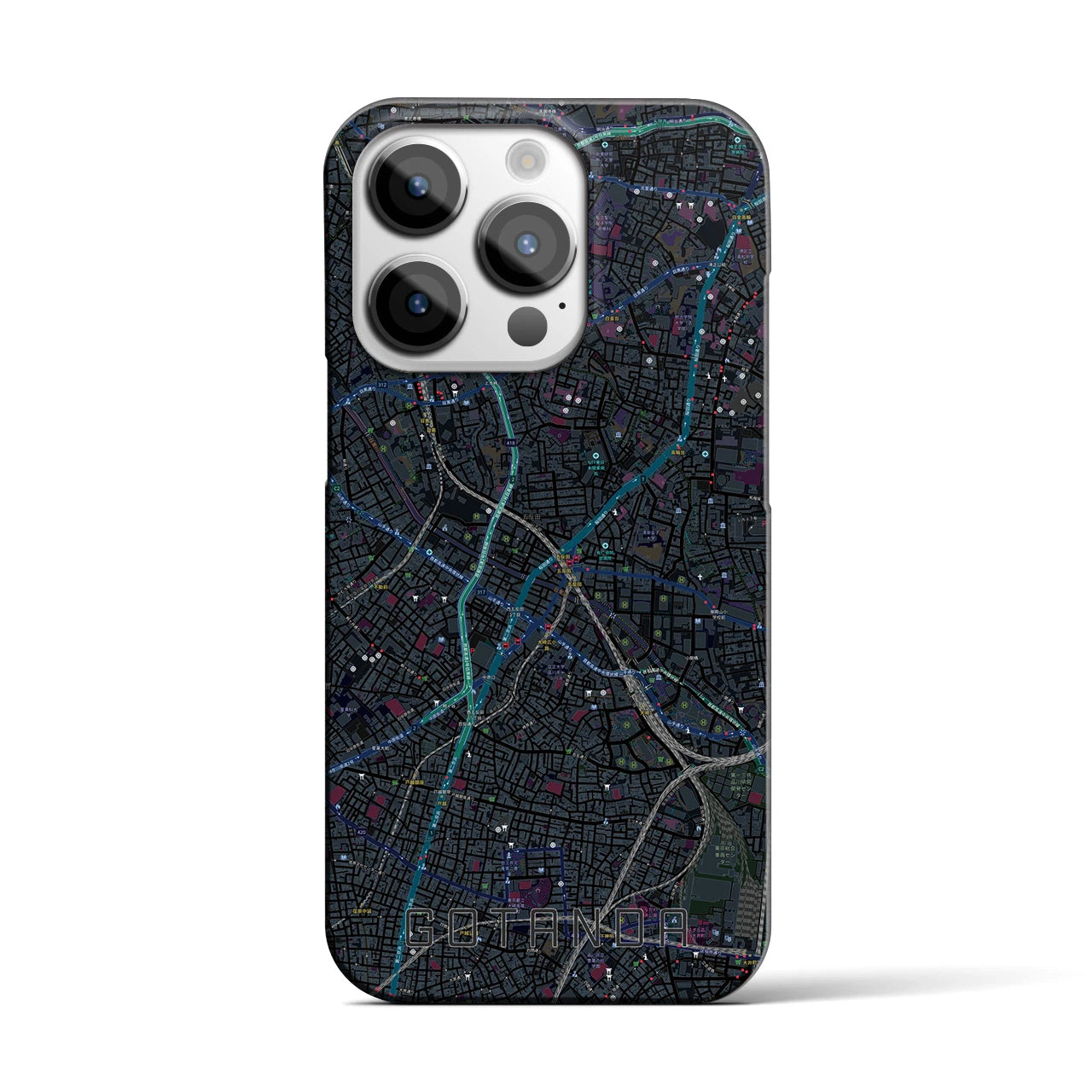 【五反田】地図柄iPhoneケース（バックカバータイプ・ブラック）iPhone 14 Pro 用