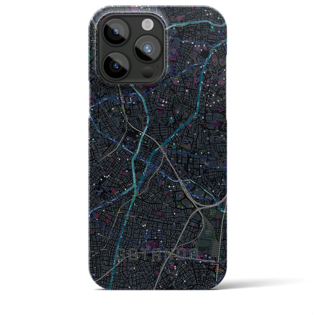 【五反田】地図柄iPhoneケース（バックカバータイプ・ブラック）iPhone 15 Pro Max 用