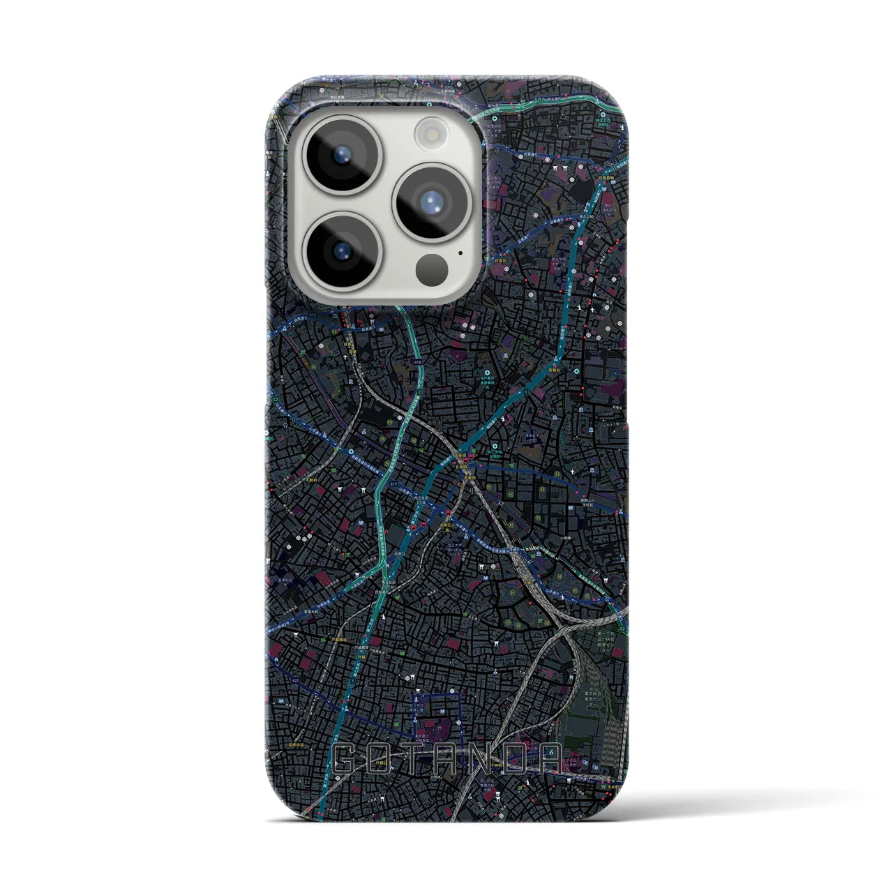 【五反田】地図柄iPhoneケース（バックカバータイプ・ブラック）iPhone 15 Pro 用