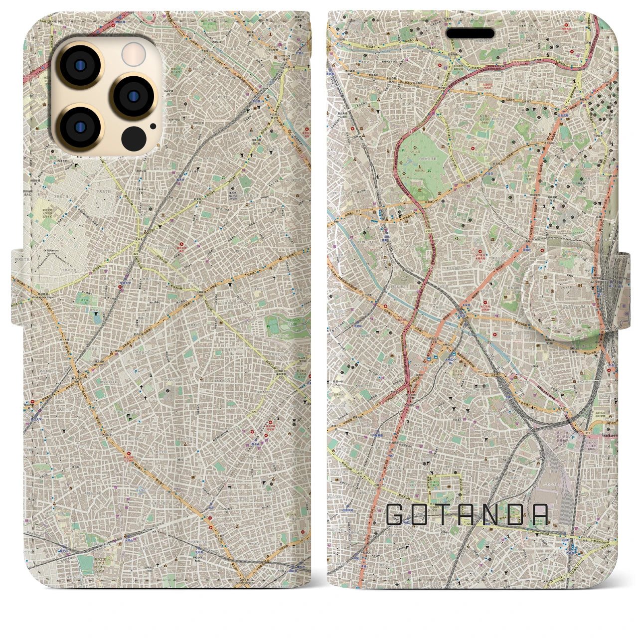 【五反田】地図柄iPhoneケース（手帳両面タイプ・ナチュラル）iPhone 12 Pro Max 用
